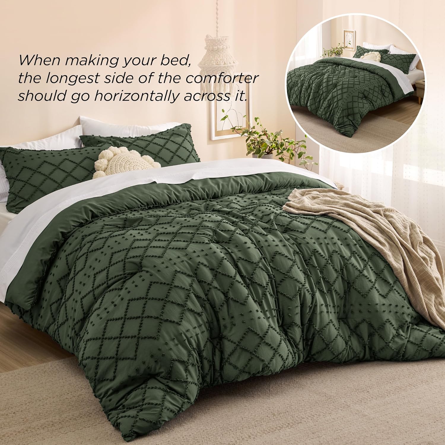 Bedsure California King Comforter Set - Olive Green Fluffy Soft Boho Tufted