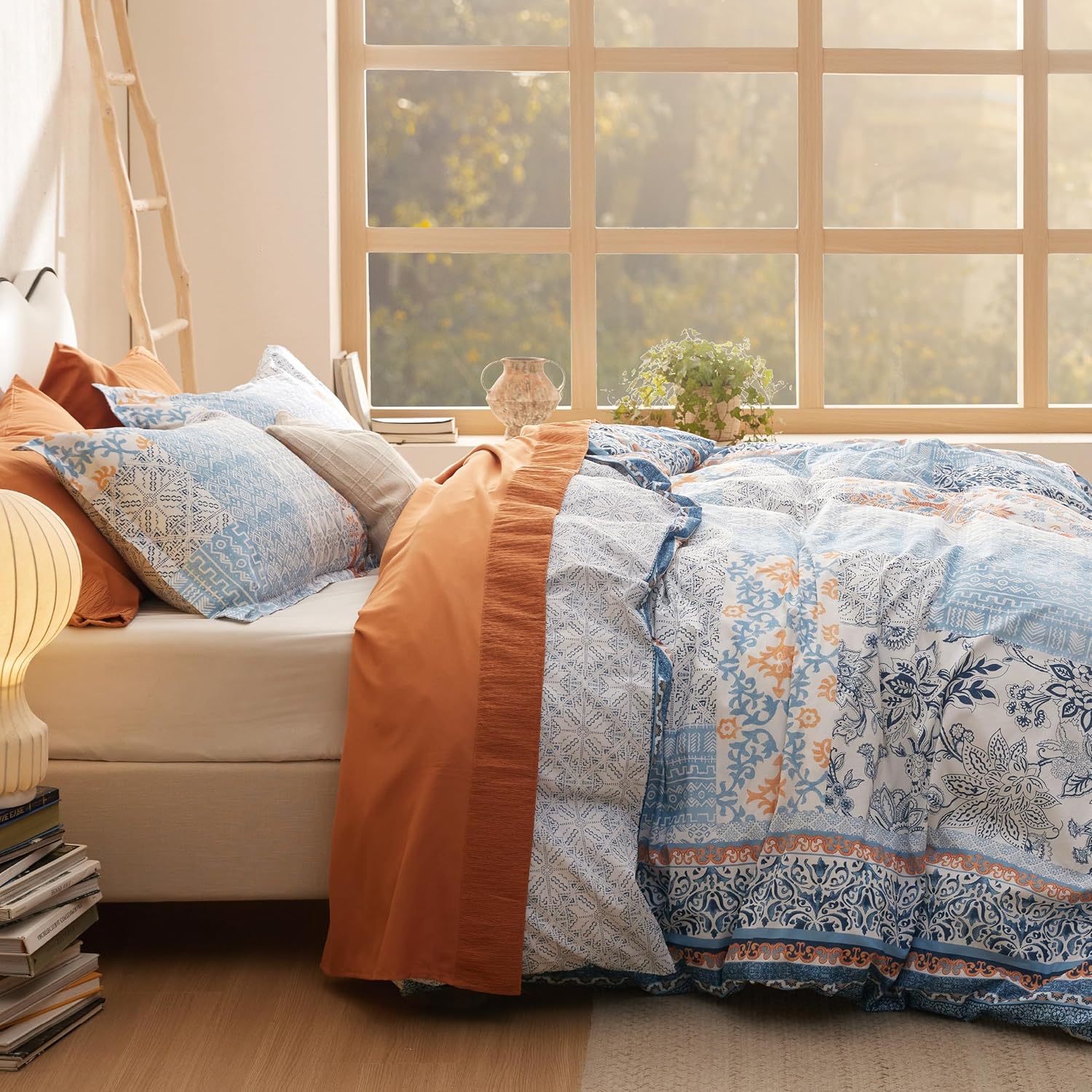 Bedsure Queen Duvet Cover Set - 100 Cotton Reversible Floral with Zipper Closure