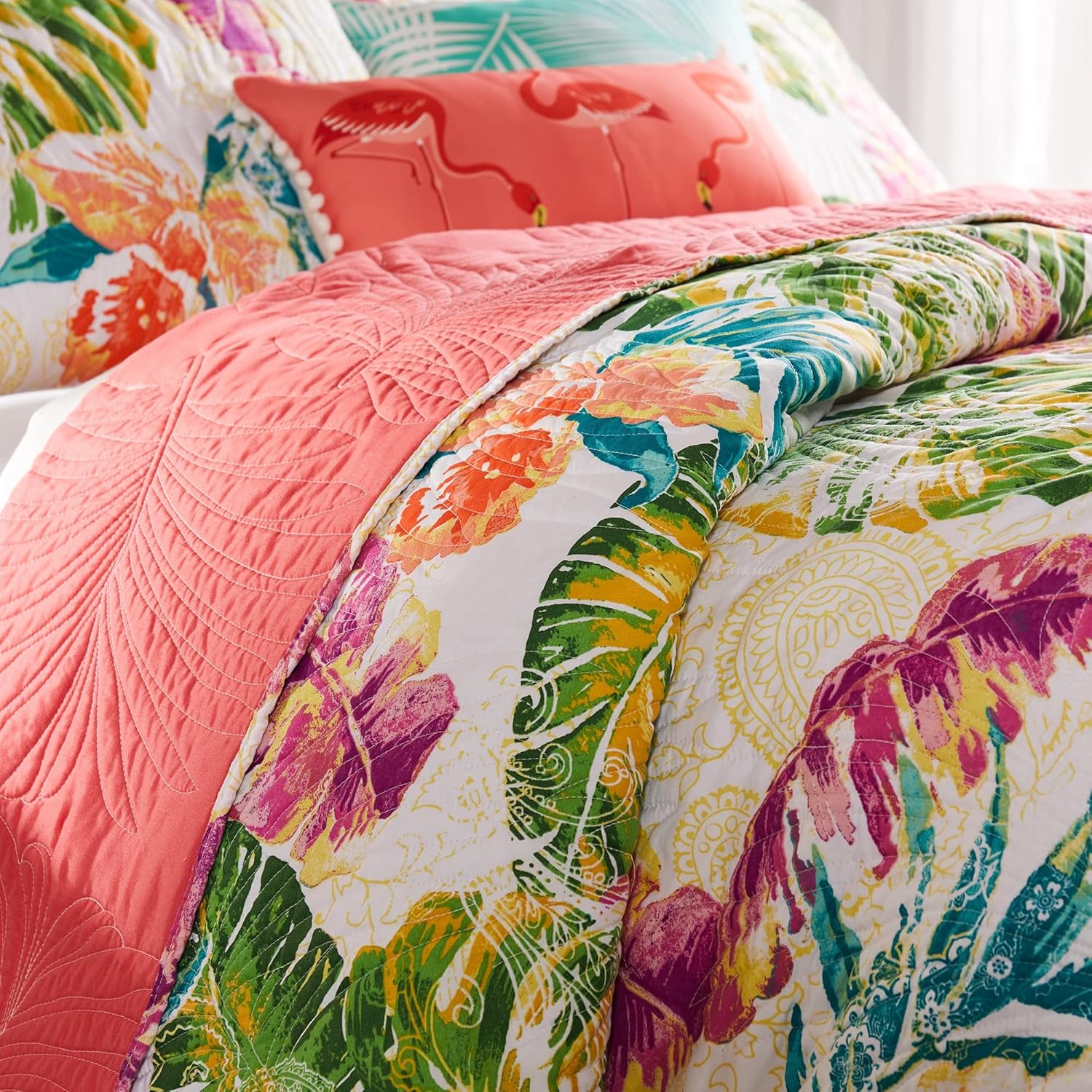 Greenland Home Tropics Coral Quilt Set 3-Piece FullQueen