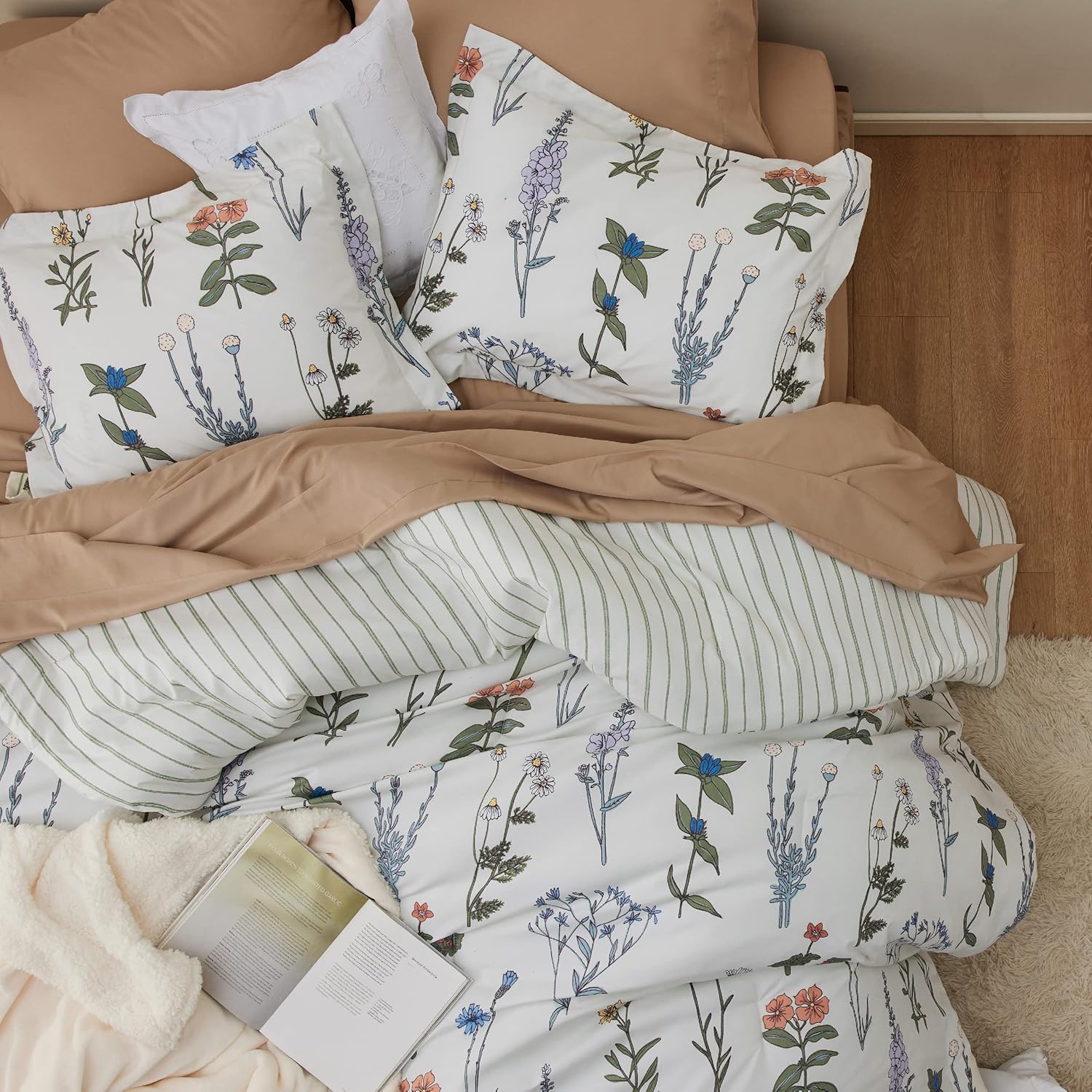 Bedsure Queen Comforter Set - Floral Botanical Design 3 Pieces