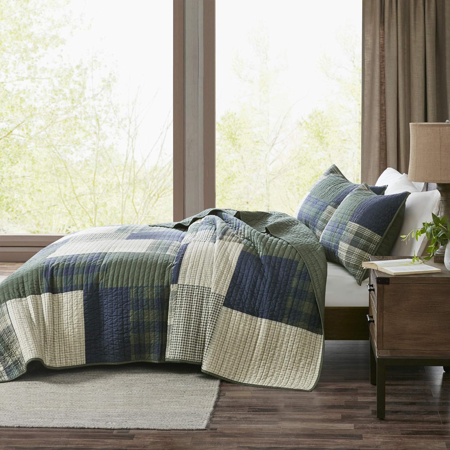 Woolrich Mill Creek Reversible Quilt Set - 3 Piece Plaid Green