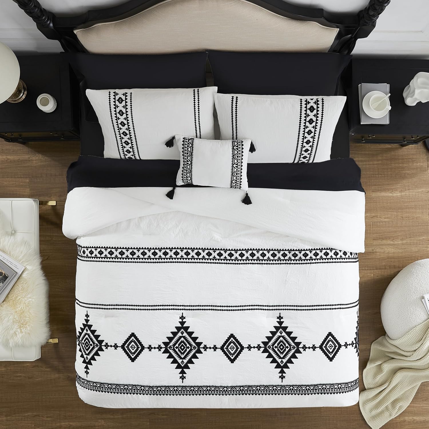 MAIREVE Embroidery King Size Comforter Set 7 Pieces