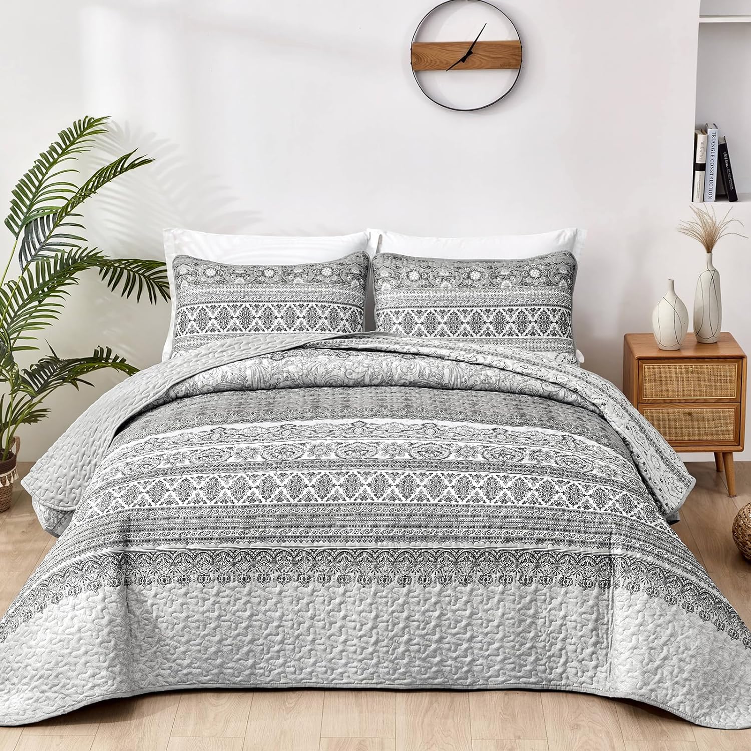 WONGS BEDDING Boho Queen Quilt Set 3 pcs