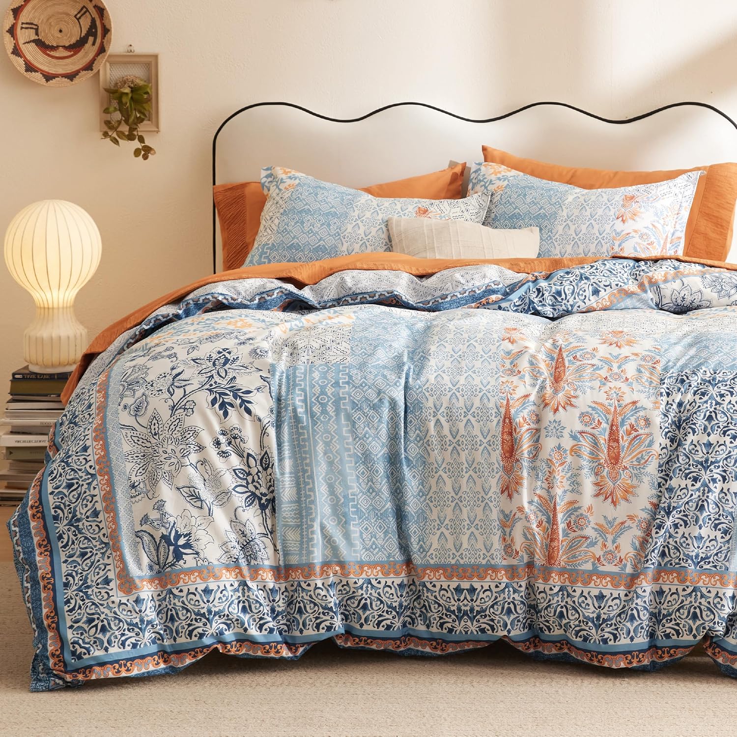 Bedsure Queen Duvet Cover Set - 100 Cotton Reversible Floral with Zipper Closure