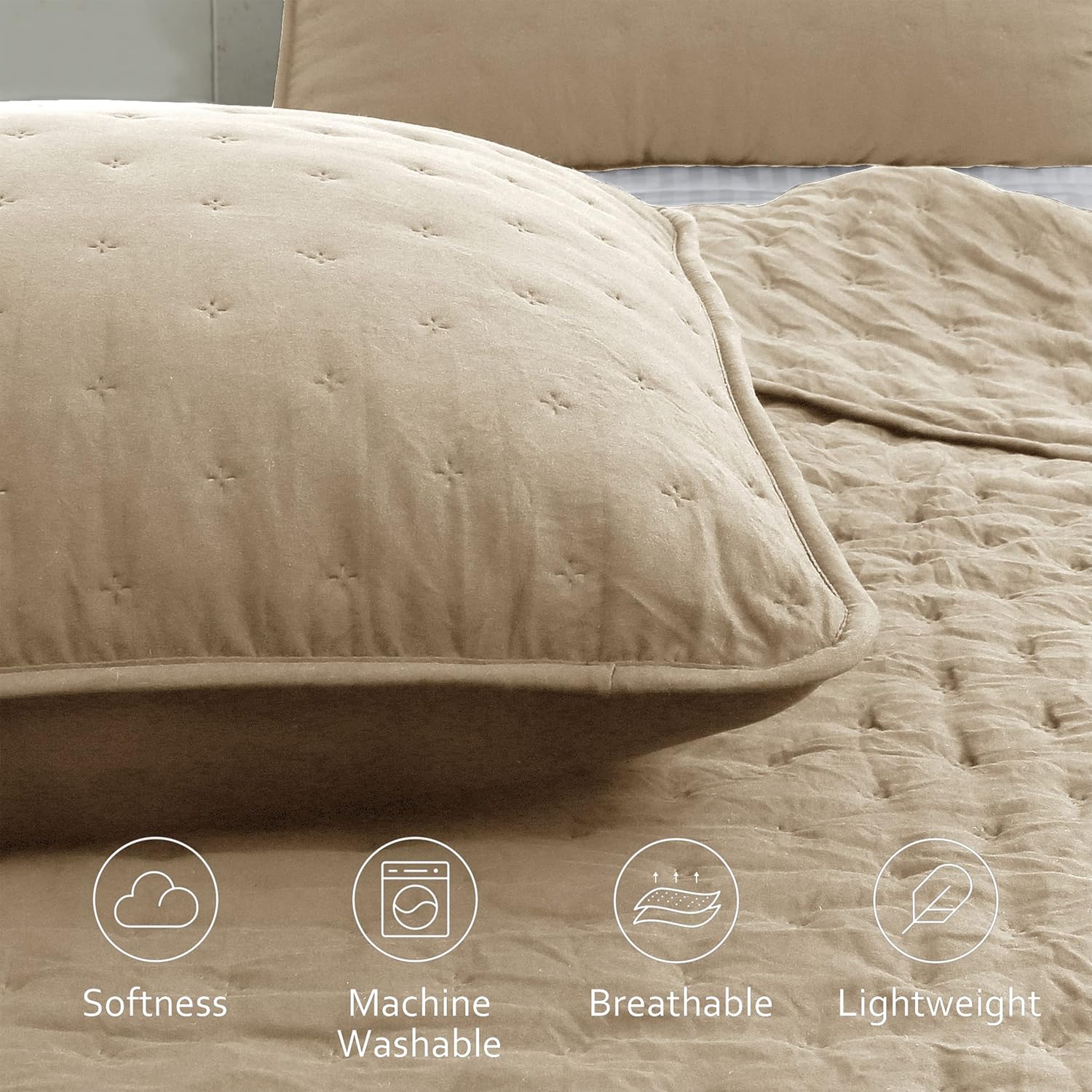 ROARINGWILD Beige King Quilt Set with Pillow Shams 3 Piece