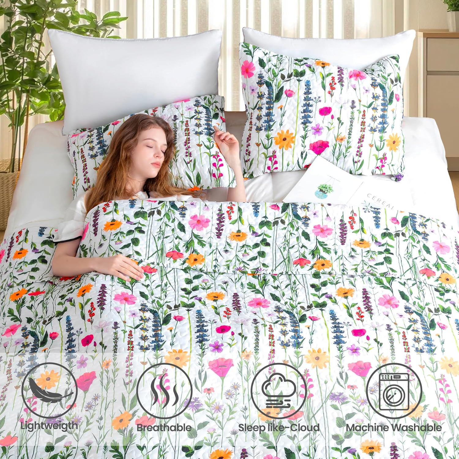ROMROL Floral Queen Quilt Set 3 pcs Reversible Bedspread