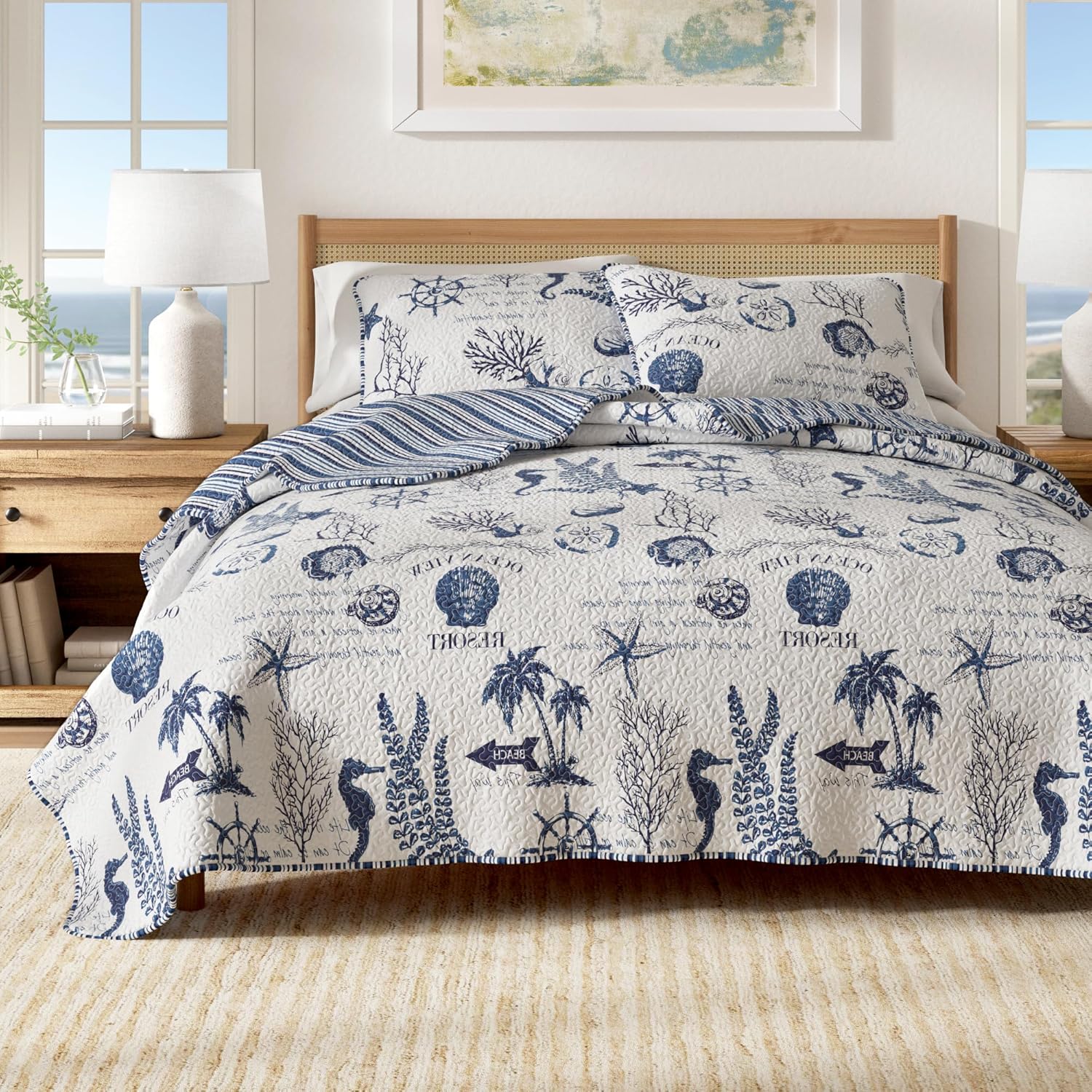 Great Bay Home TwinTwin XL Coastal Bedding Set - Navy