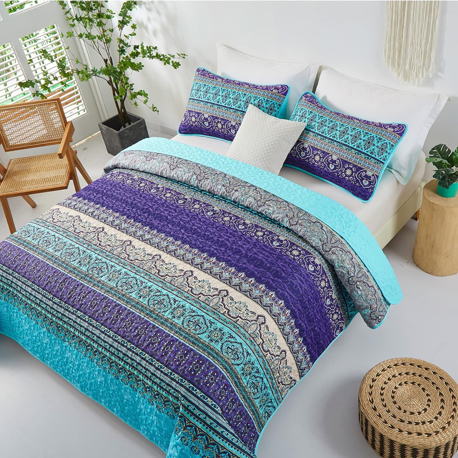 WONGS BEDDING Boho Queen Quilt Set 96x90