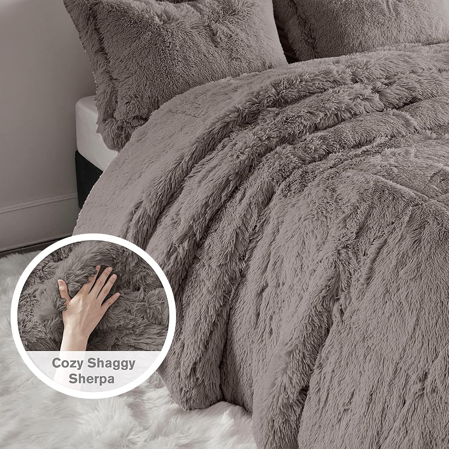 Intelligent Design Shaggy Duvet Cover Set Grey 3 Piece