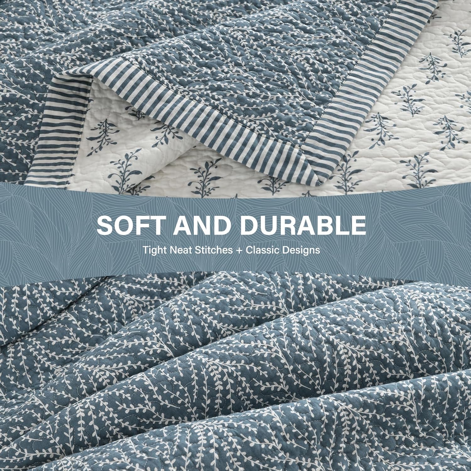 SahSahCasa King Quilt Set with Botanical Pattern