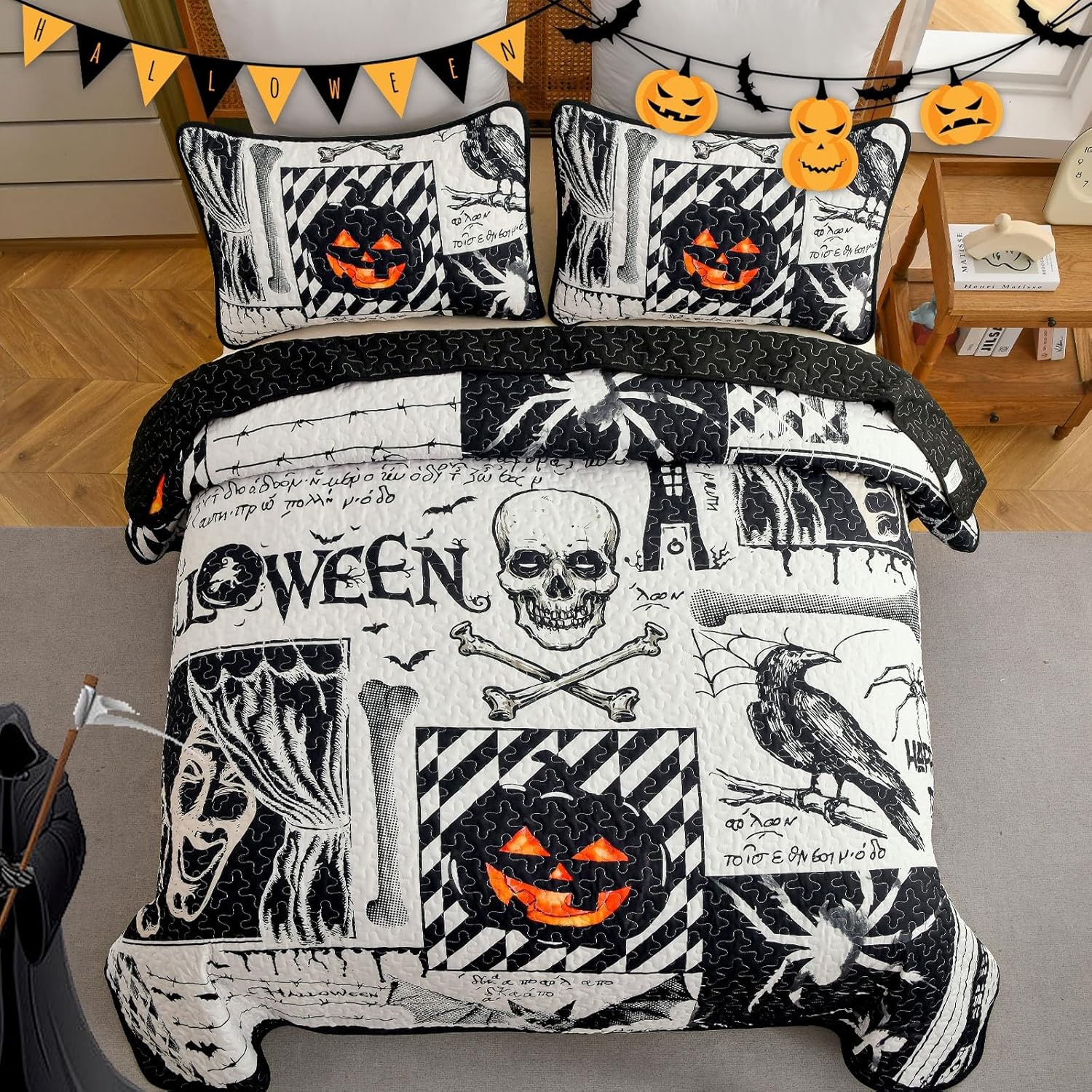 Luxudecor Halloween Quilt Set King Size
