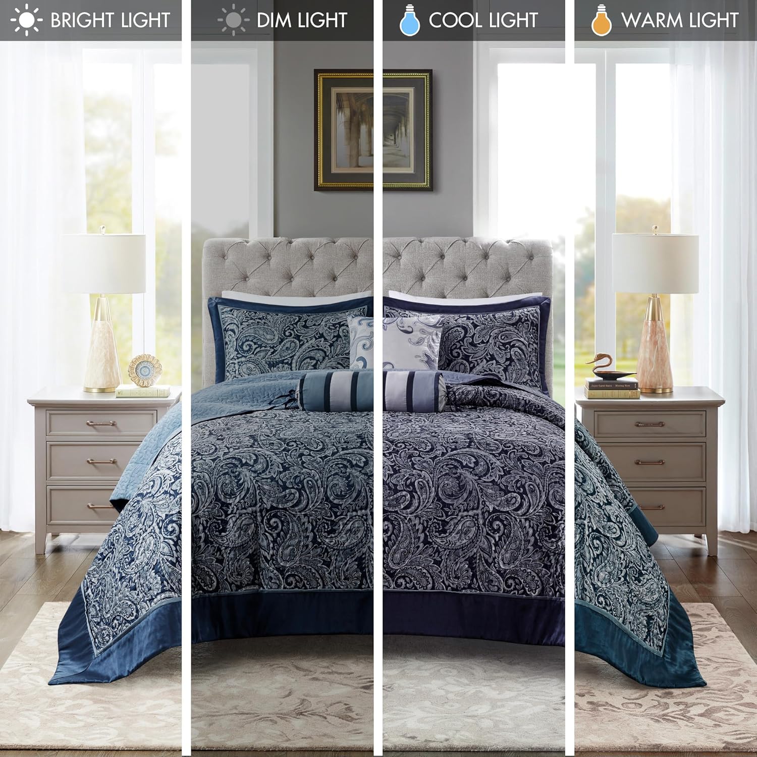 Madison Park Aubrey Reversible Quilted Bedspread Set Queen Navy 5 Piece