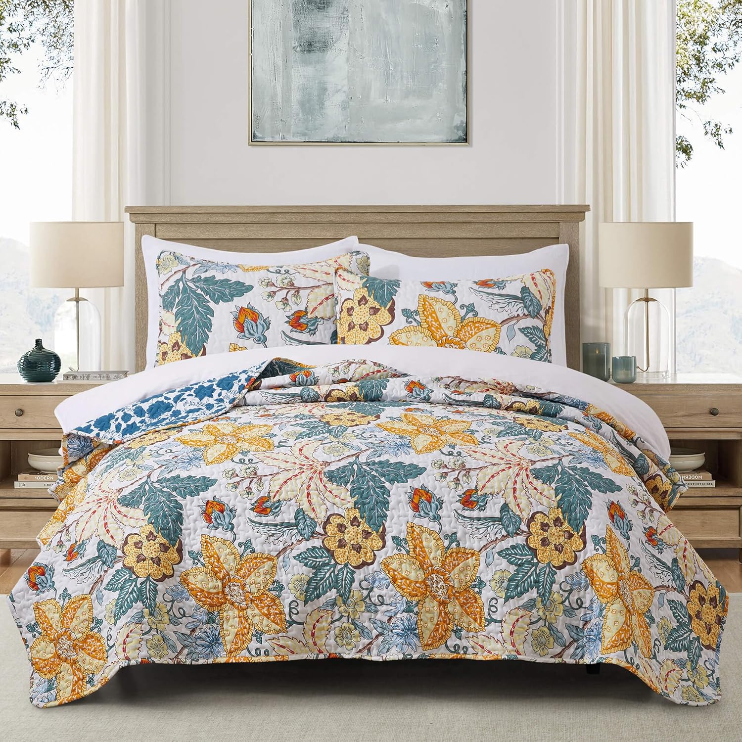 Bonlino Queen Size Floral Quilt Bedding Set