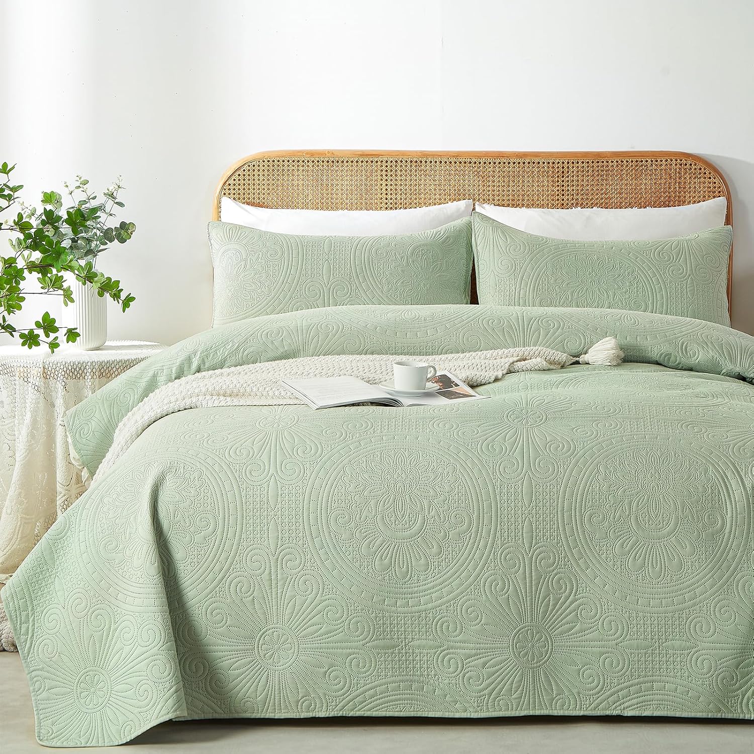 WURUIBO Twin Quilt Set Sage Green