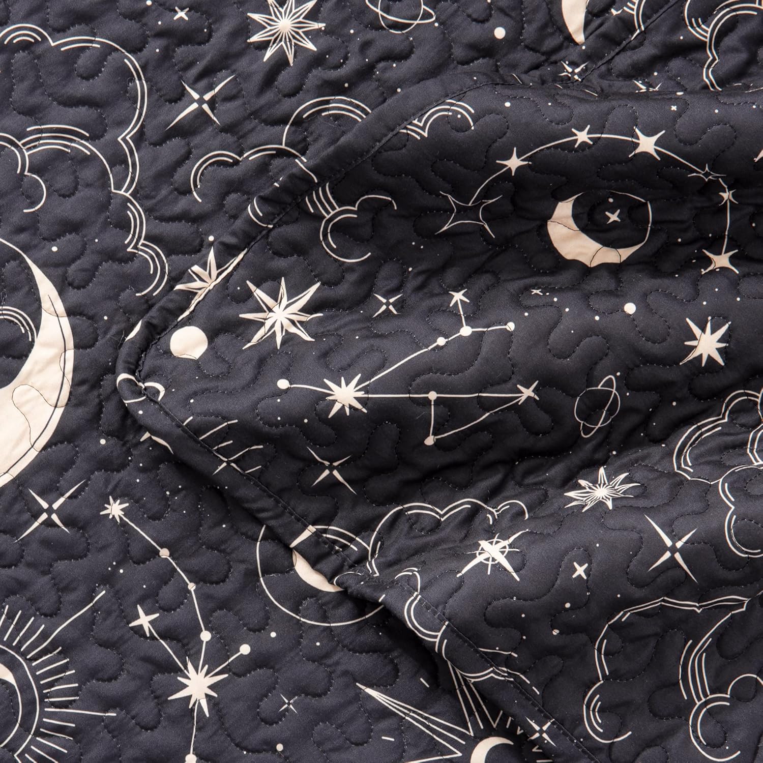 EXQ Home Quilt Set Full Queen Black Starry Pattern 3 Piece