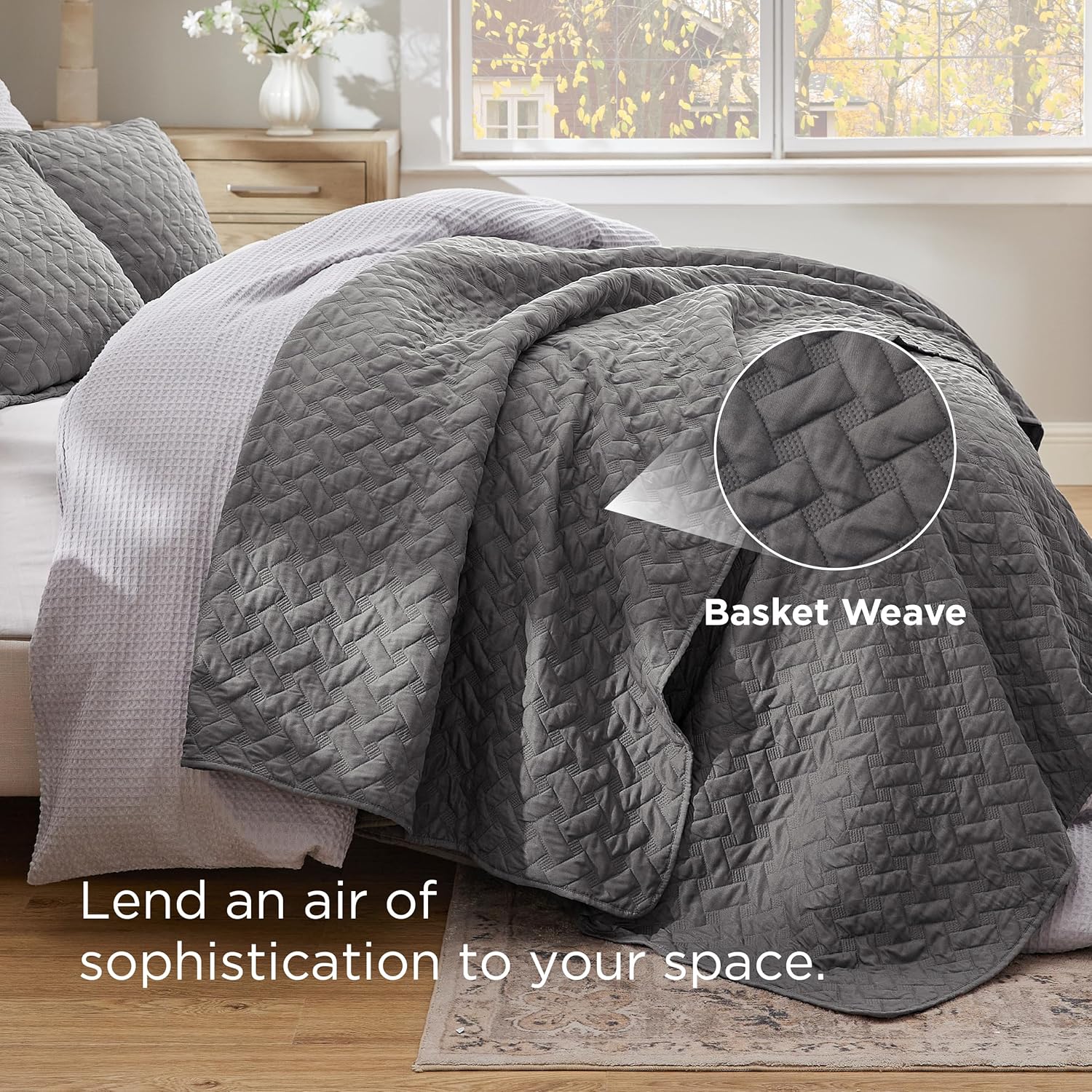 Bedsure King Size Bedspread - Grey Basket Weave Pattern Soft and Lightweight
