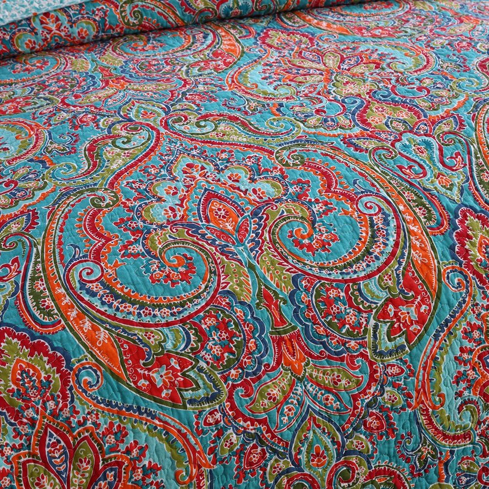 NEWLAKE Reversible Cotton Quilt Set with Floral Design Queen Size