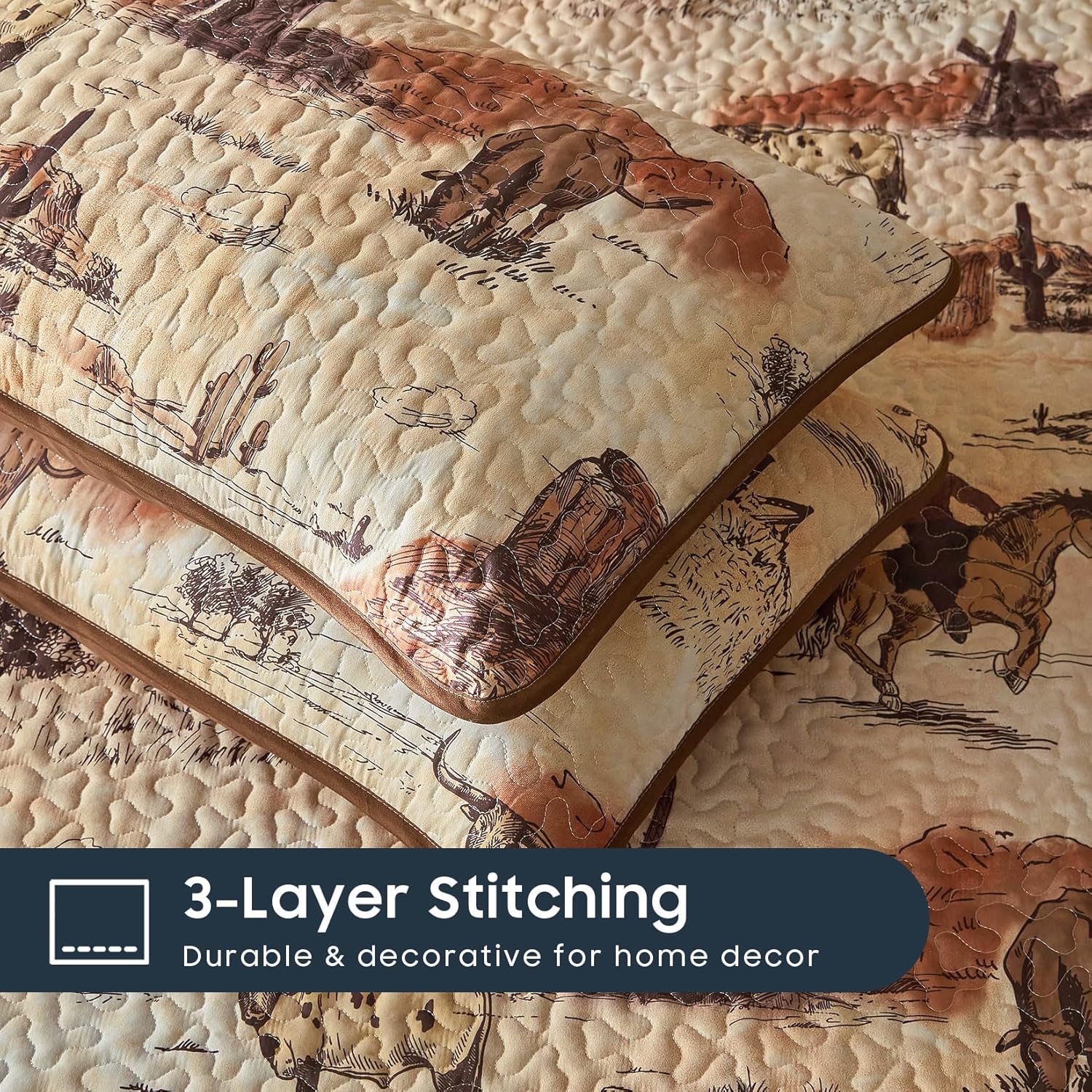 Wake In Cloud Western Quilt Set 3-Piece Ochre Brown QueenFull