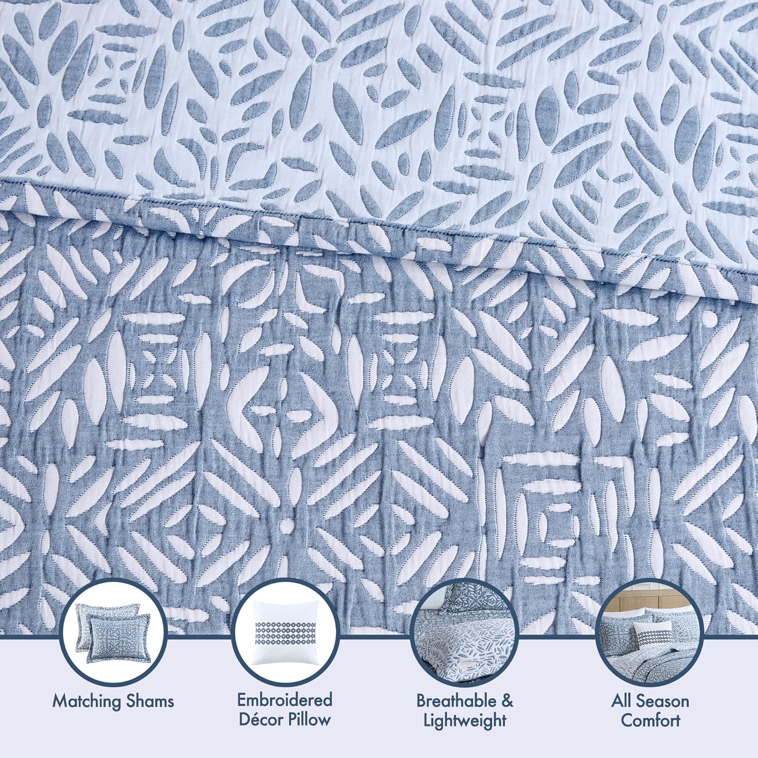 Madison Park Botanical Reversible Coverlet Set Queen Size Gray 3 Piece