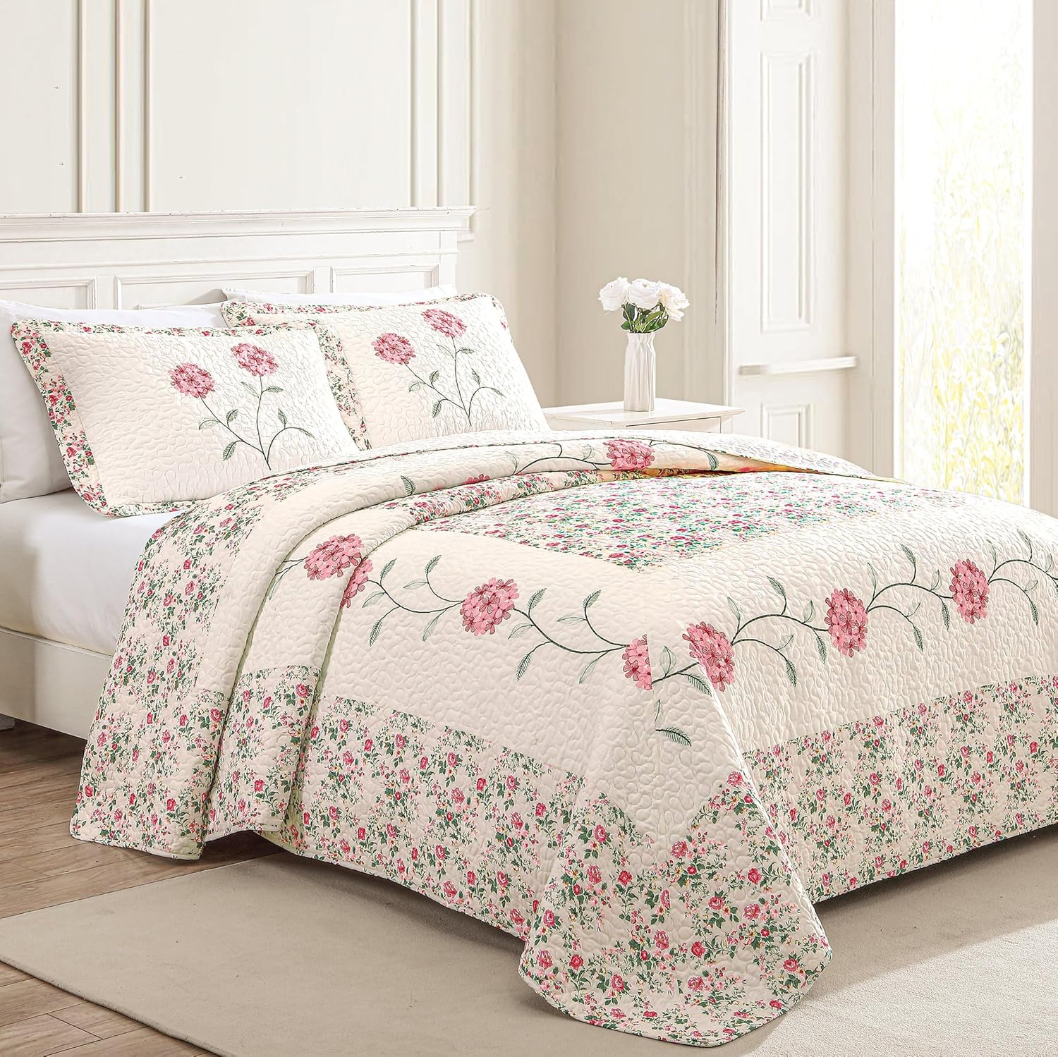 Collections Etc Embroidered Carnation Quilted Bedspread