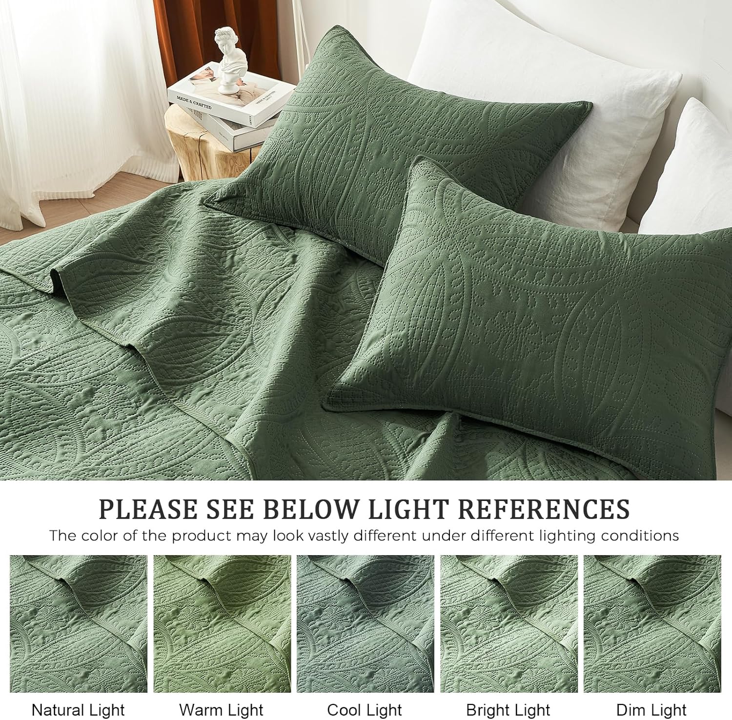Akkialla Twin Quilt Bedding Set Olive Green Coin Pattern