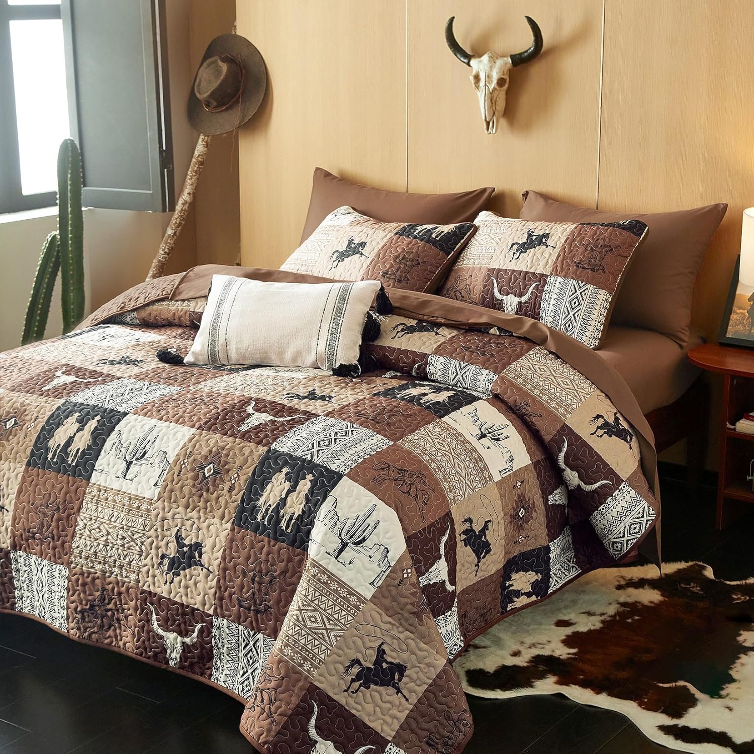 Wake In Cloud Western Quilt Set 3-Piece Tan Brown Twin XL