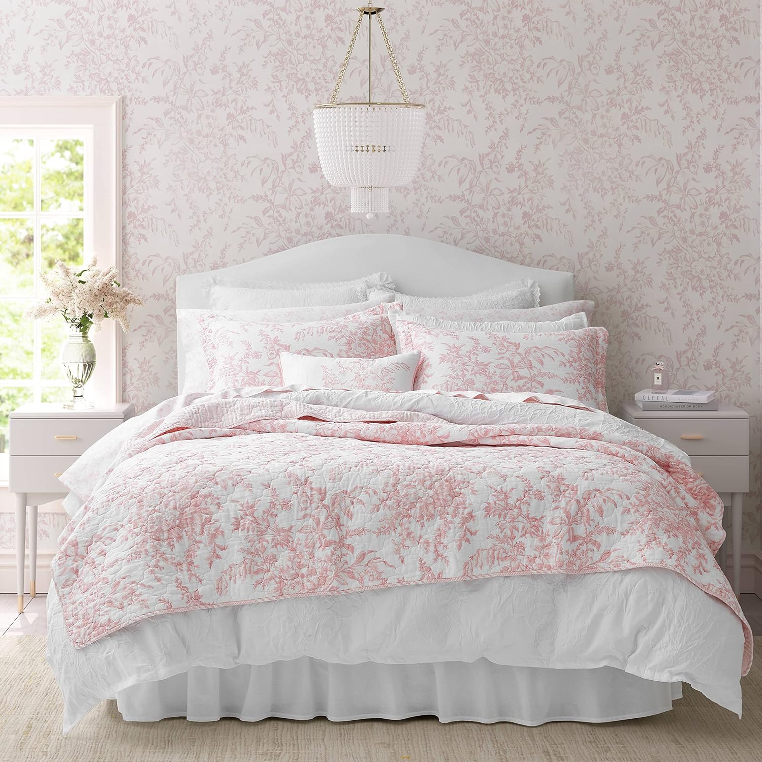 Laura Ashley King Quilt Set with Shams - Bedford Pink