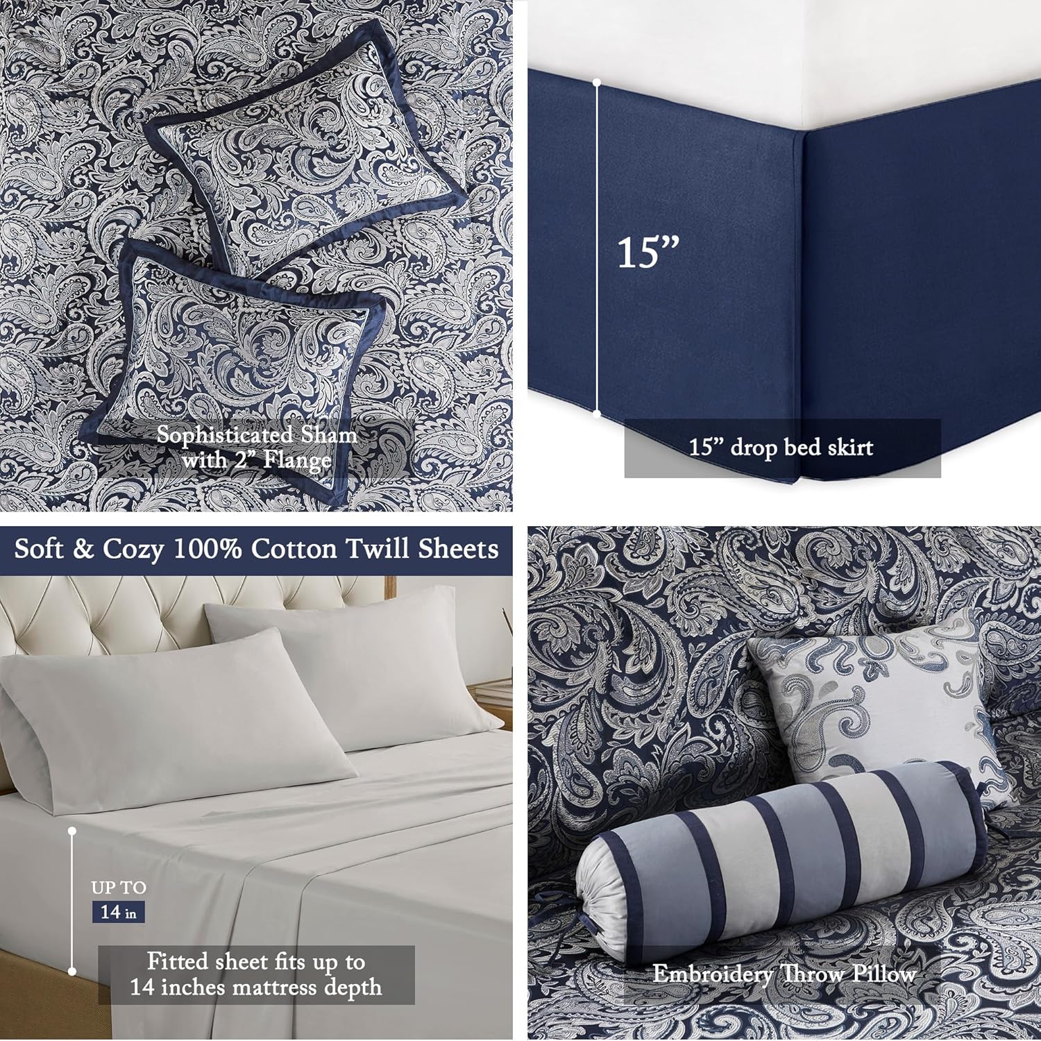 Madison Park Aubrey Cozy Comforter Set Queen Navy 12 Piece 1
