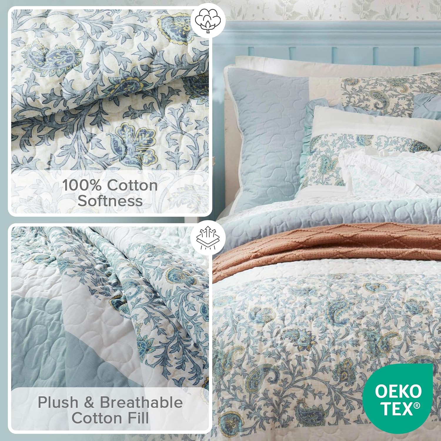 Madison Park Cotton Quilt Set Shabby Chic Floral Print