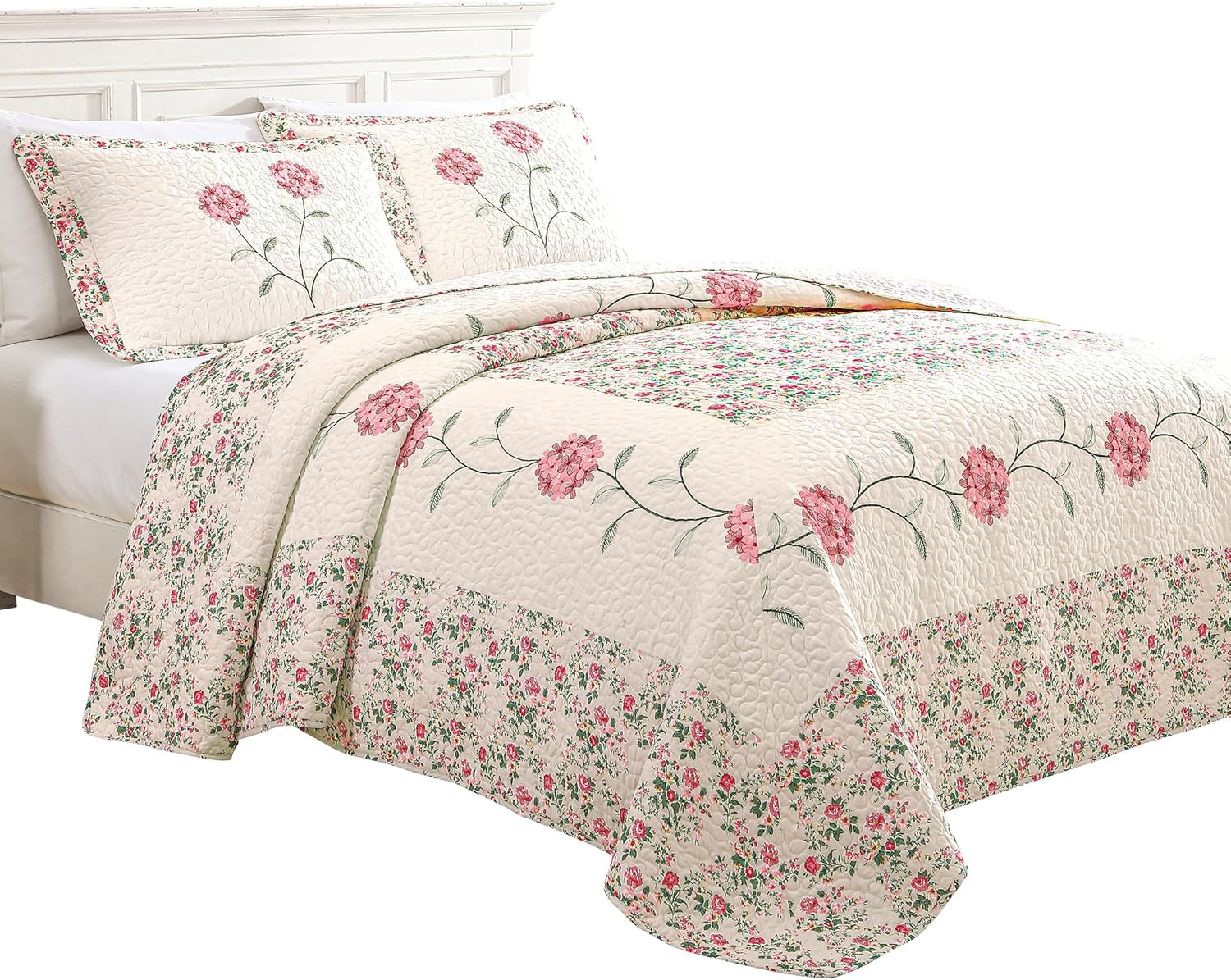 Collections Etc Embroidered Carnation Quilted Bedspread