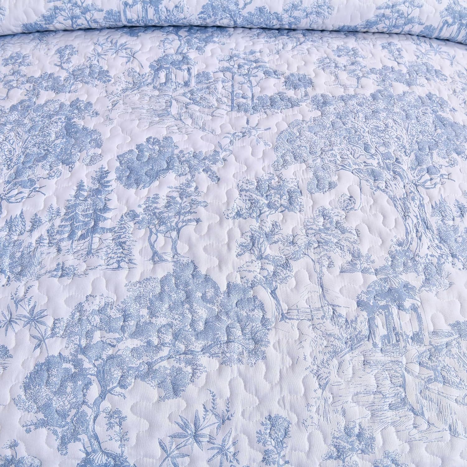 WONGS BEDDING King Size Blue Quilt Set 3 pcs