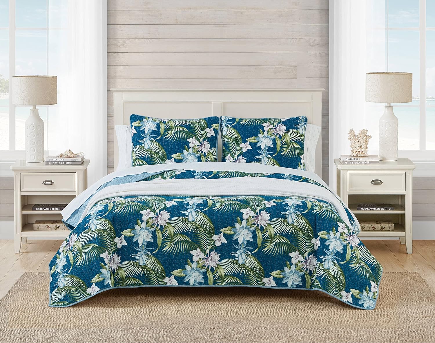 Tommy Bahama Queen Quilt Set - Southern Breeze Dark Blue