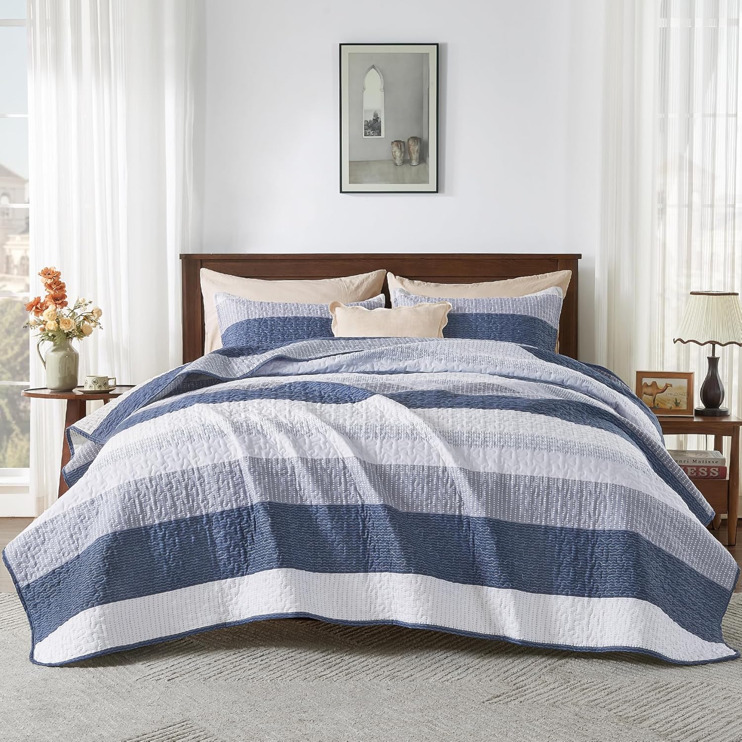 Andency Queen Quilt Bedding Set in Mineral Blue