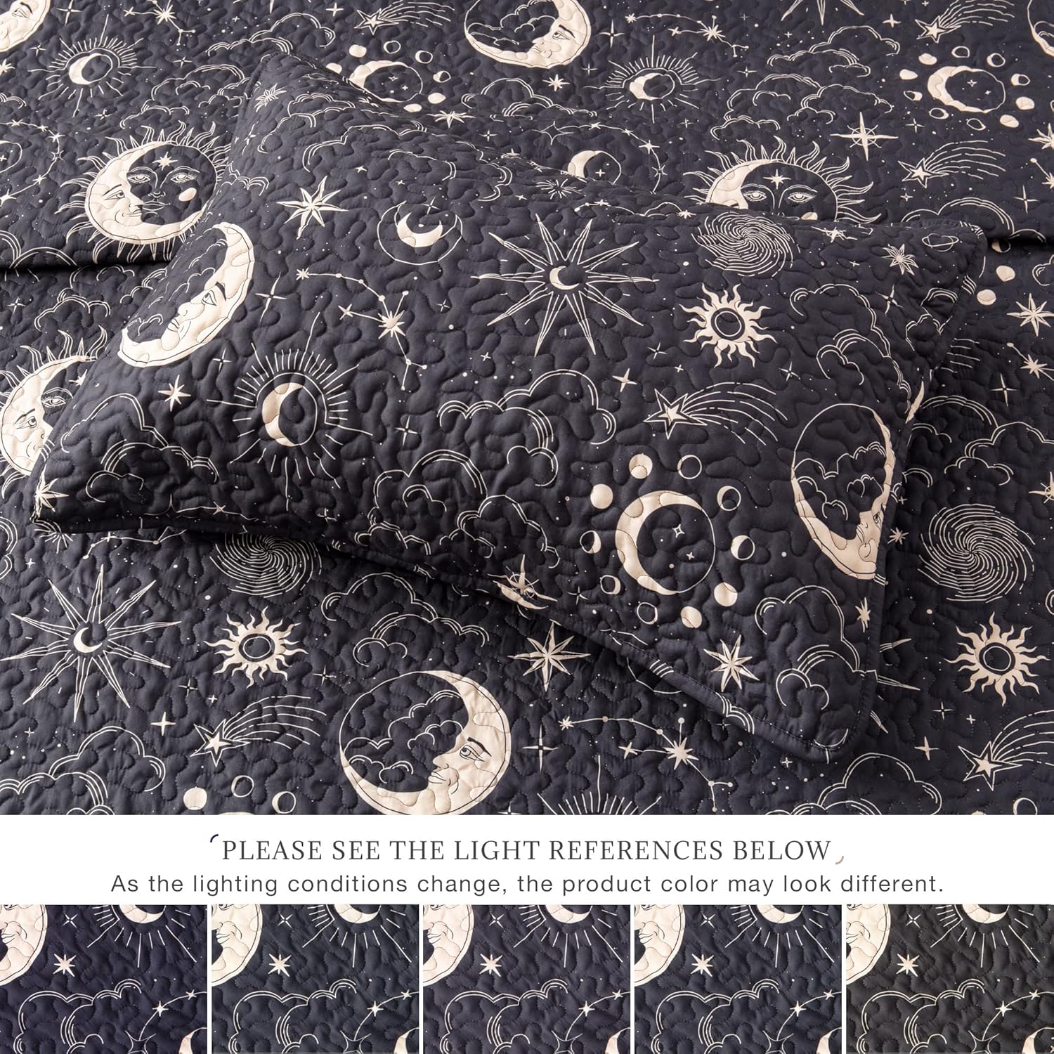 EXQ Home Quilt Set Full Queen Black Starry Pattern 3 Piece