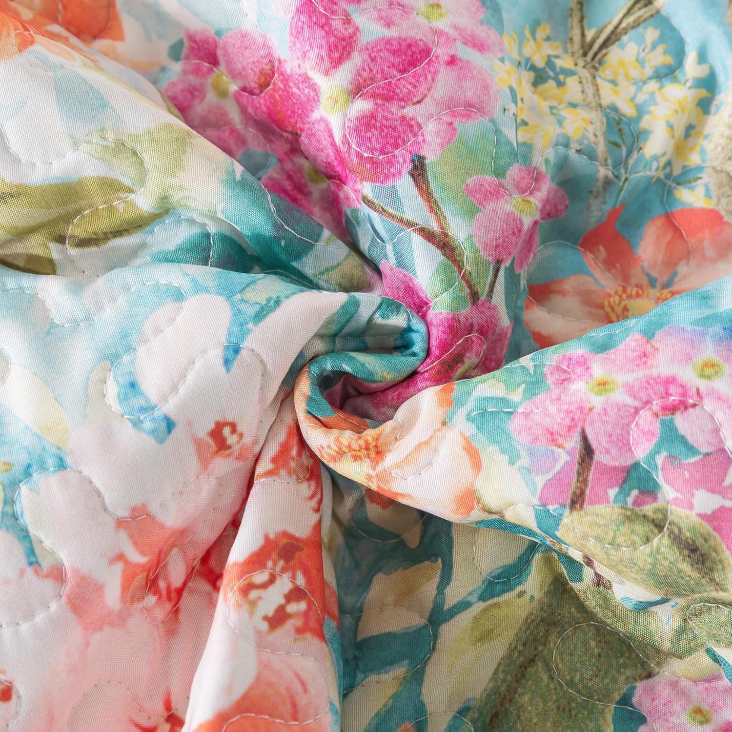 HoneiLife King Quilt Set - Floral Design Coral Pink