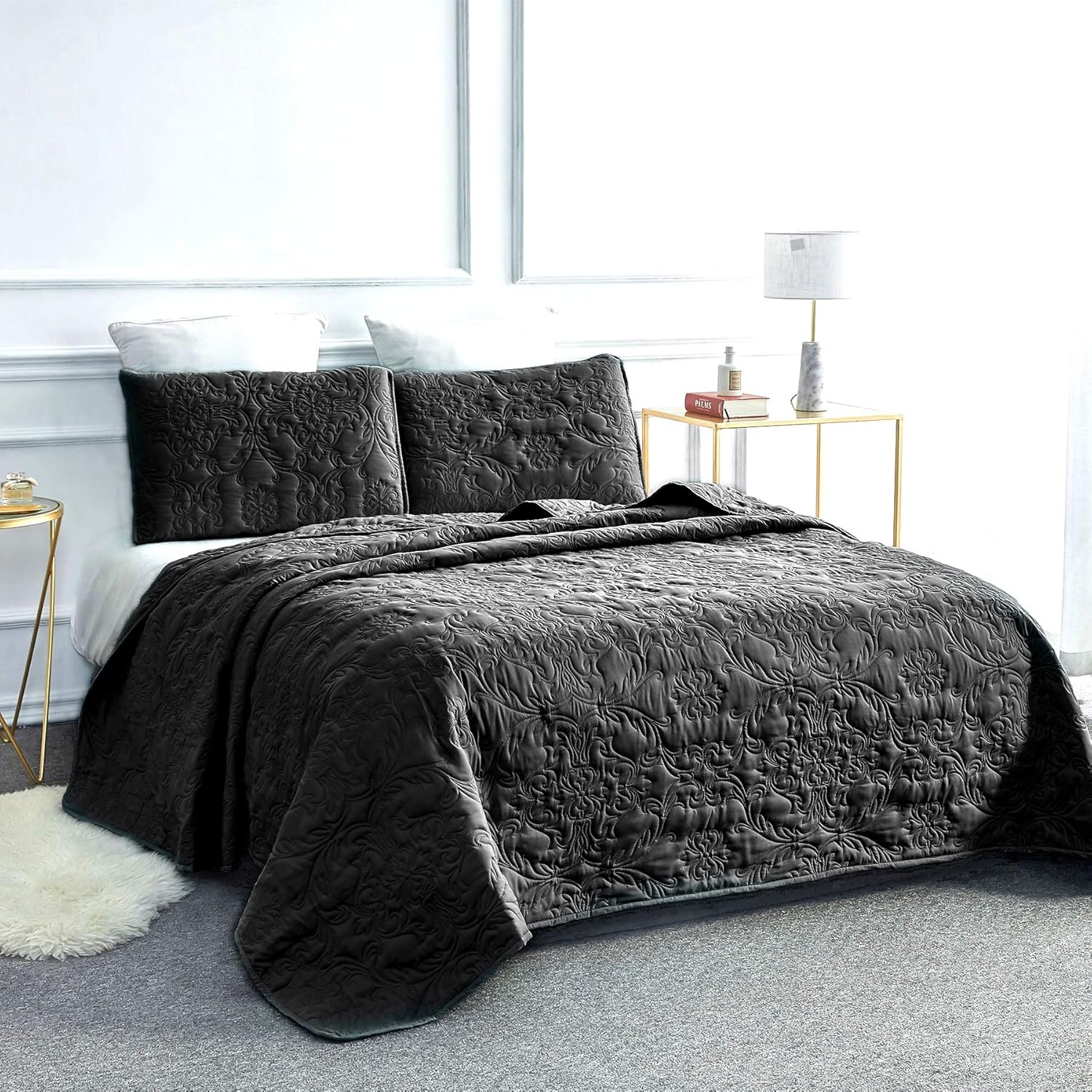 Sophia William 3-Piece Reversible Quilt Set QueenFull Size Black