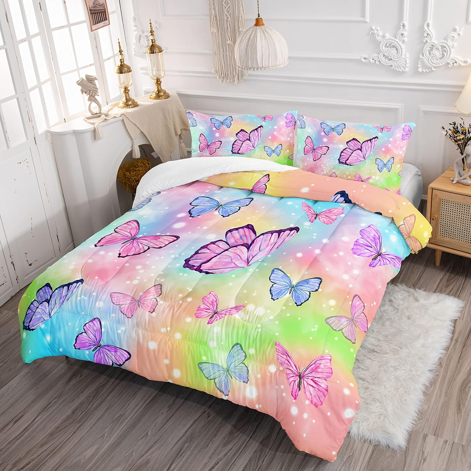 Datura Home Rainbow Butterfly Comforter Set for Girls