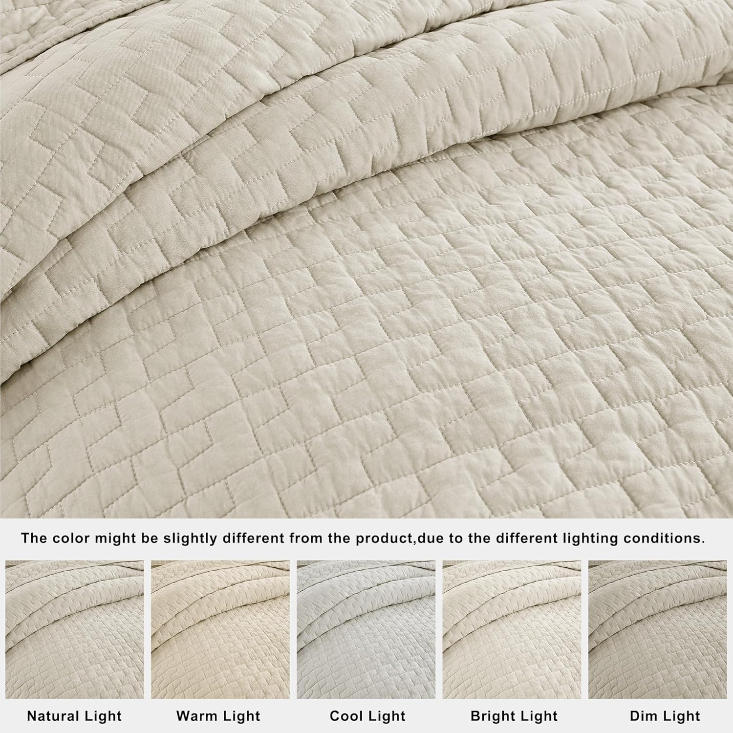 Palassio Beige Cotton Quilt Set - King Size with 2 Pillow Shams