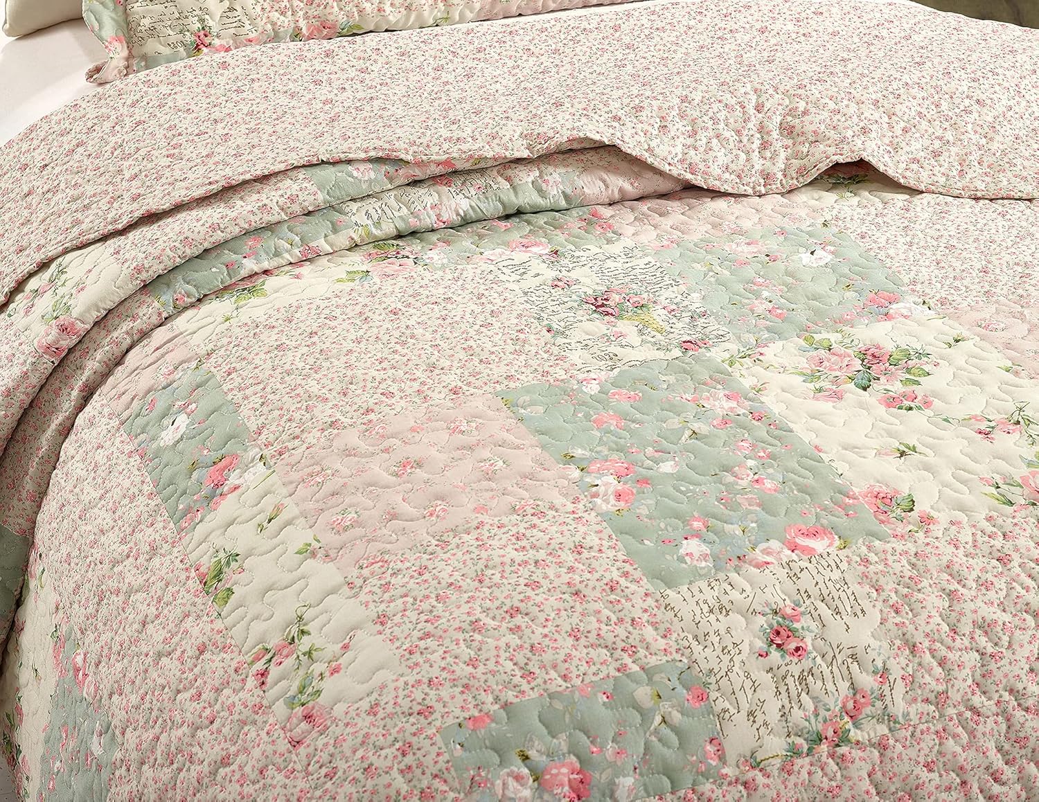 Brilliant Sunshine Rose Sage Quilt Set 2-Piece Twin XL