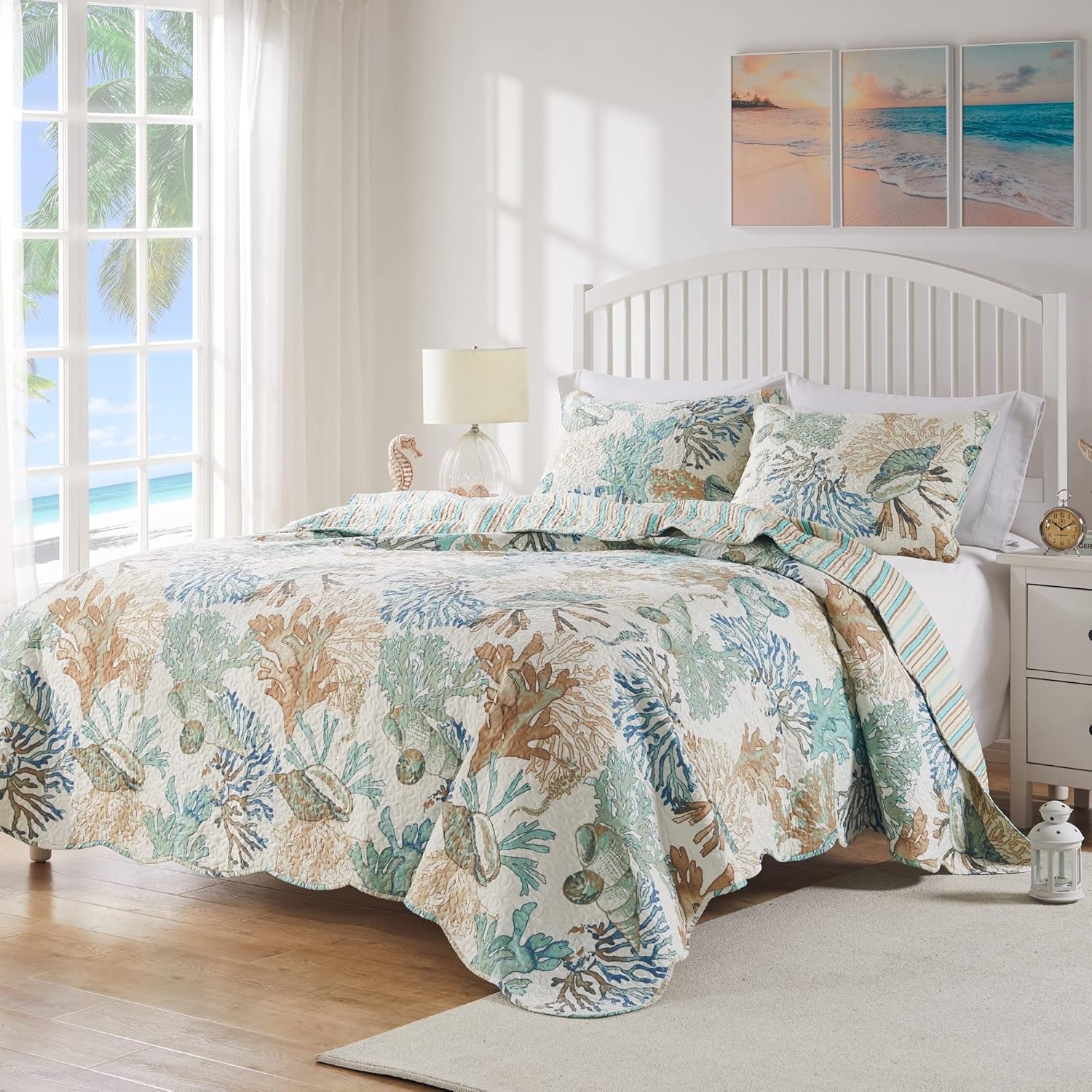Barefoot Bungalow Atlantis Coastal Quilt Set 3-Piece KingCal King Jade 1