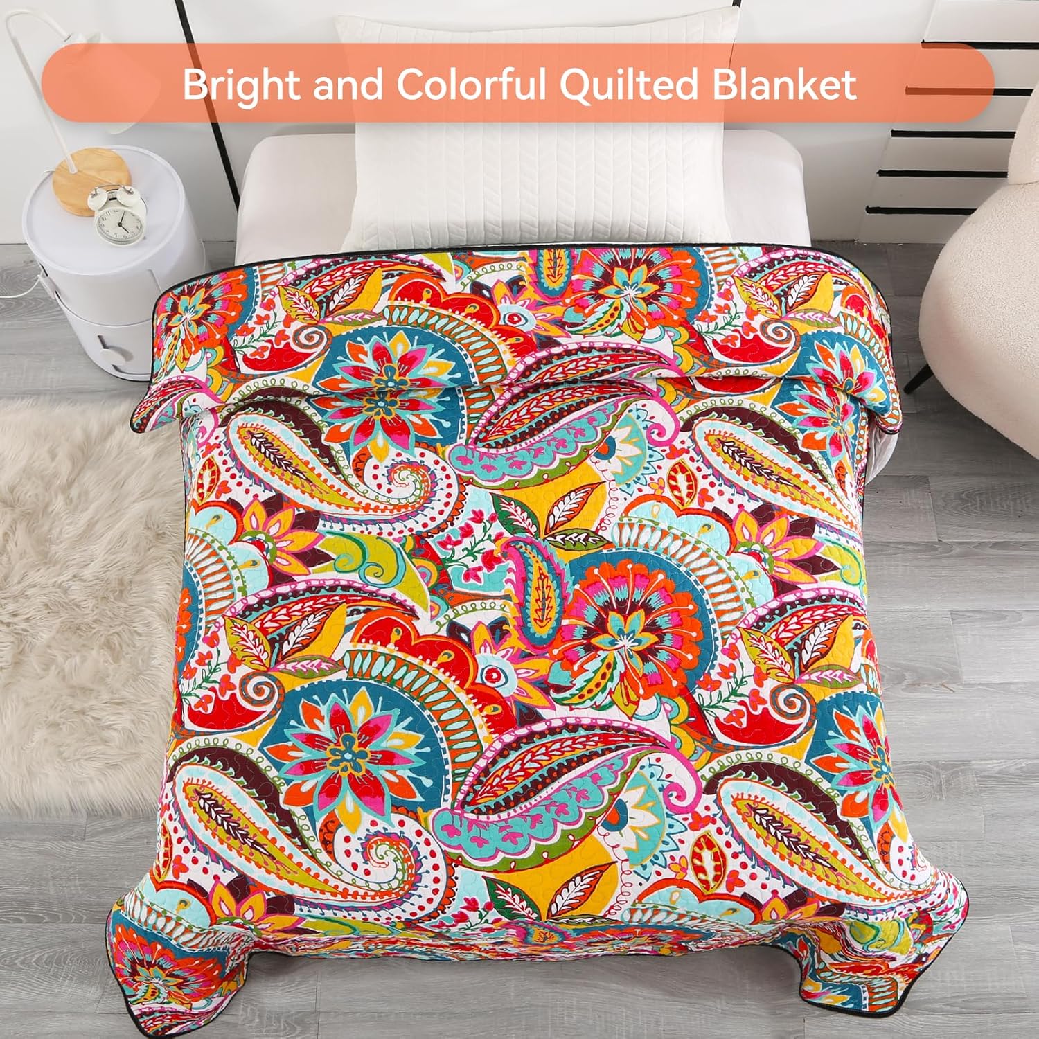Qucover Reversible Paisley Throw Blanket 59x79 Cotton Quilt