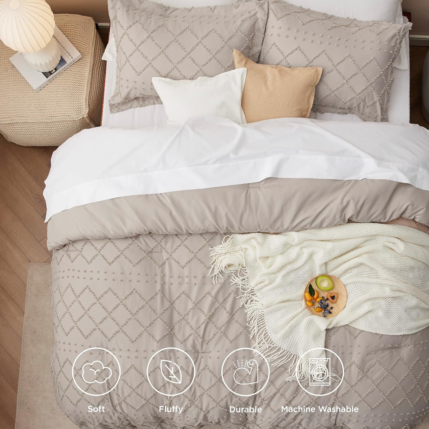 Bedsure King Comforter Set - Boho Tufted Shabby Chic Bedding for Kids