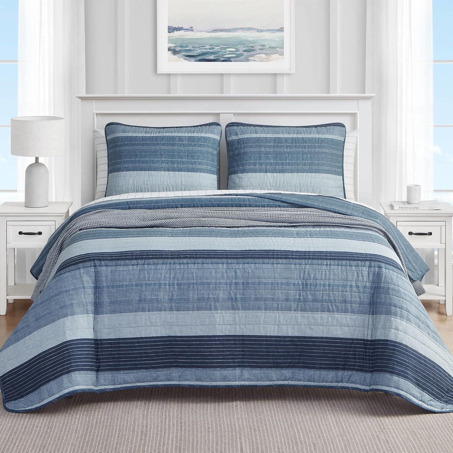 Nautica Twin Quilt Set - Ridgeport Blue Cotton Reversible Bedding