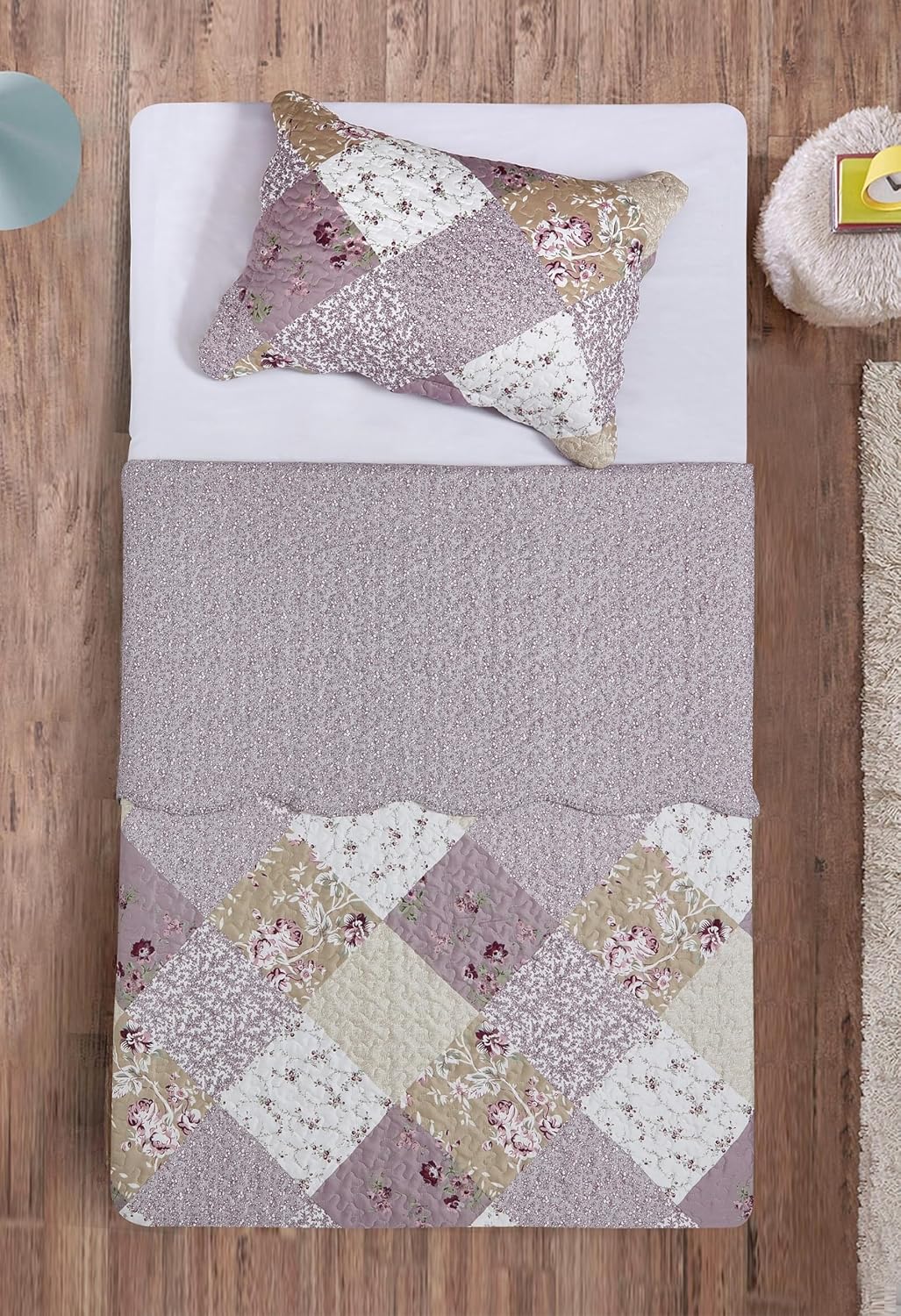 Brilliant Sunshine Lilac Rose Quilt Set 2-Piece