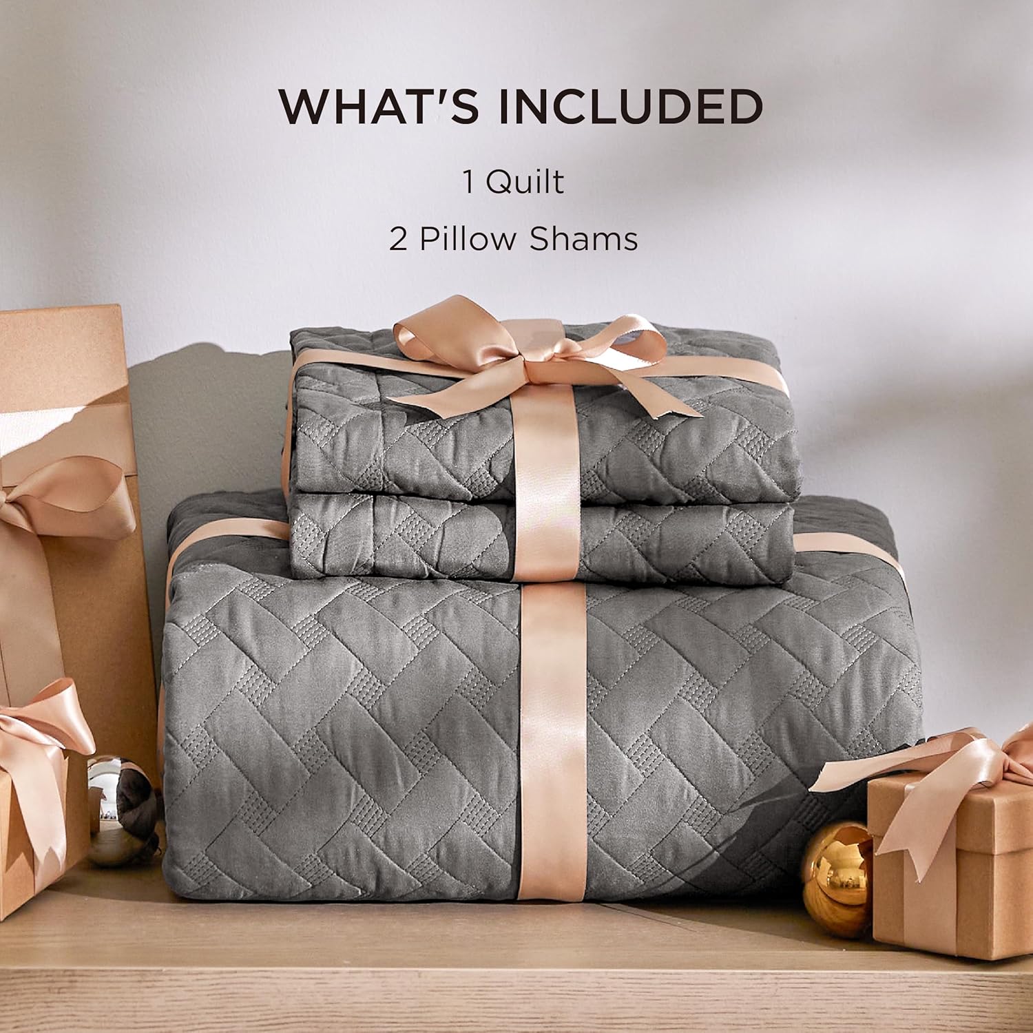 Bedsure King Size Bedspread - Grey Basket Weave Pattern Soft and Lightweight