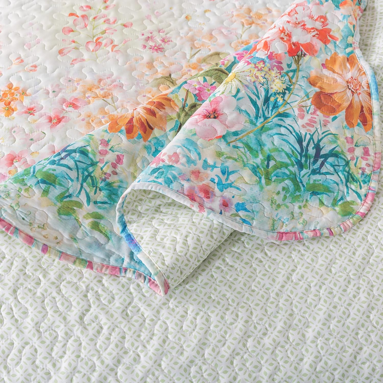 HoneiLife King Quilt Set - Floral Design Coral Pink