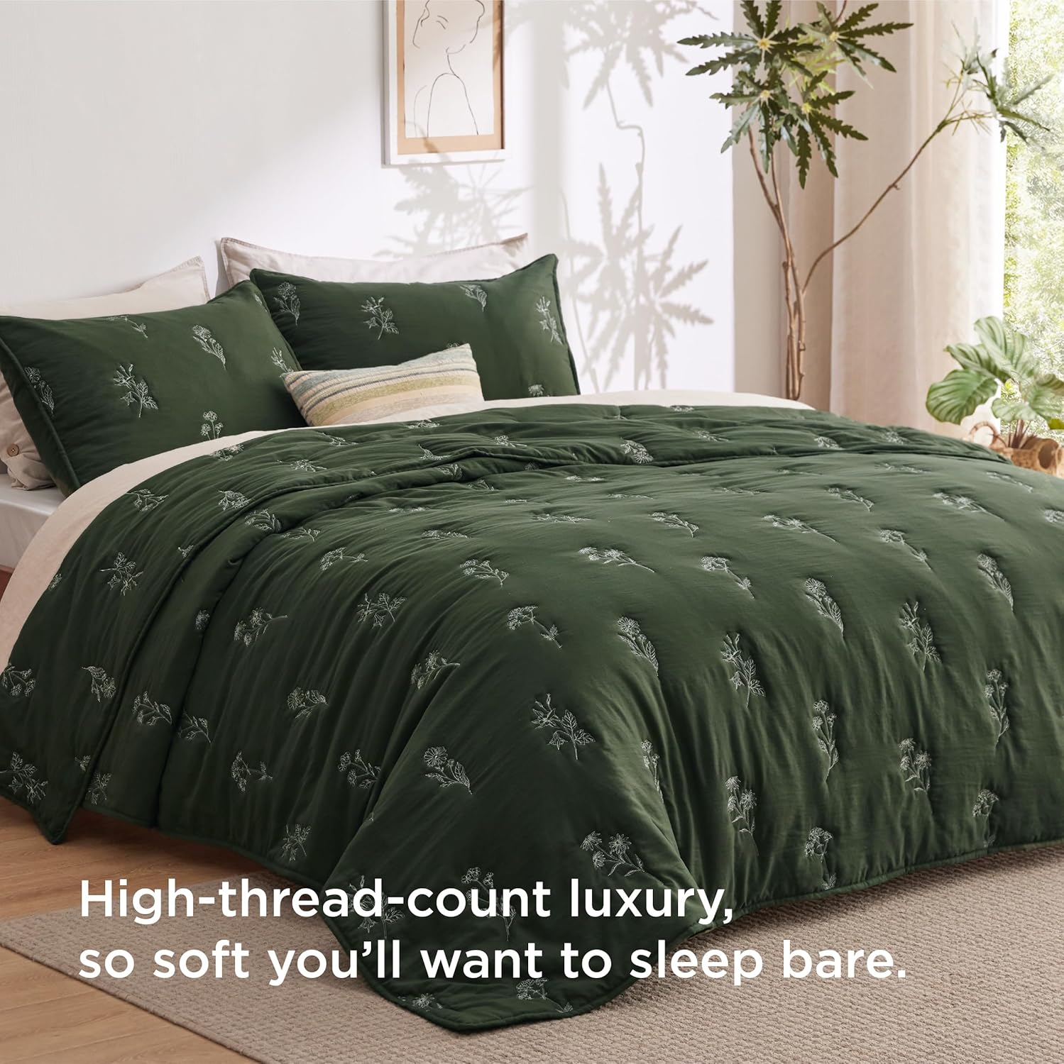 Bedsure Queen Quilt Set - Botanical Floral Super Soft 90x96 Inch