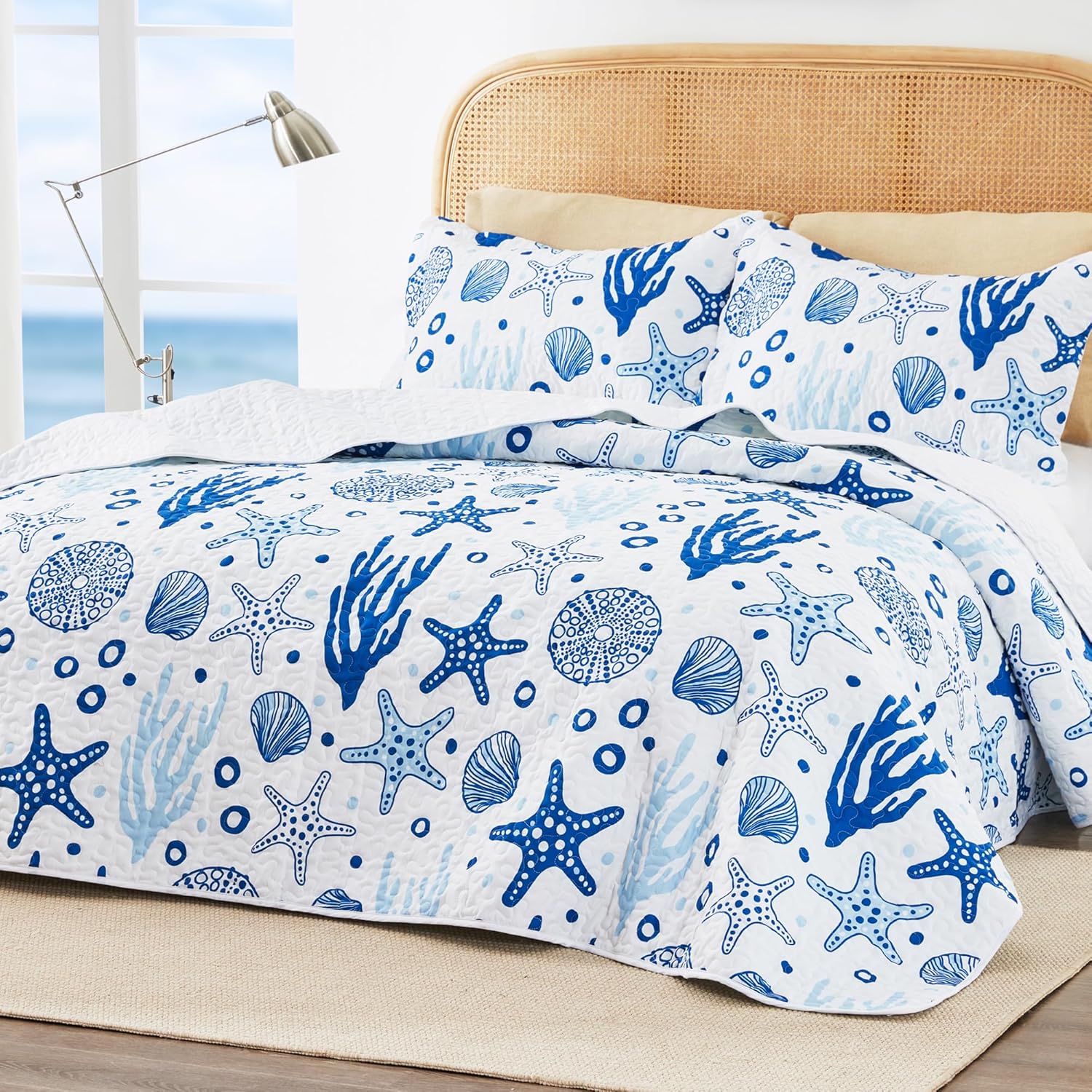 Loves Cabin Coastal White Quilt Set - 3 Piece
