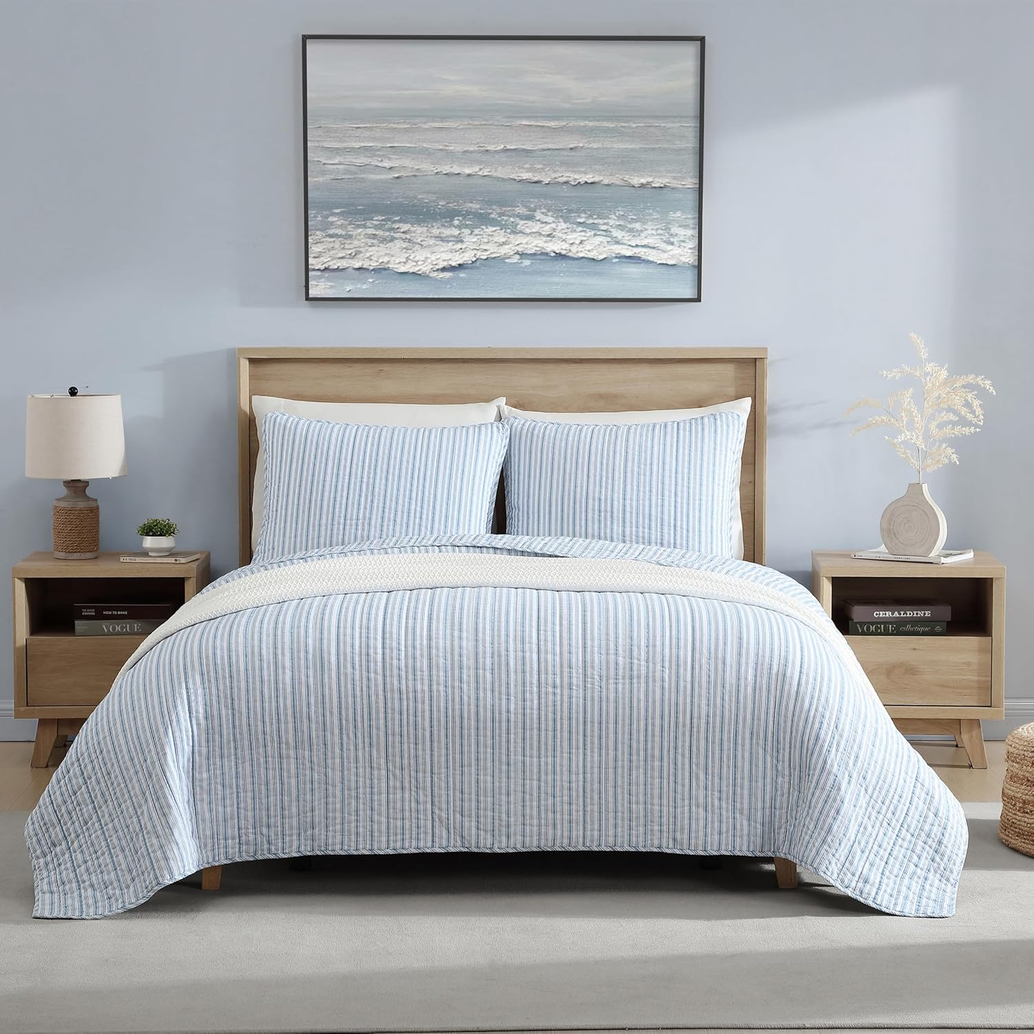Nautica Twin Quilt Set - Light Blue Coleridge Stripe