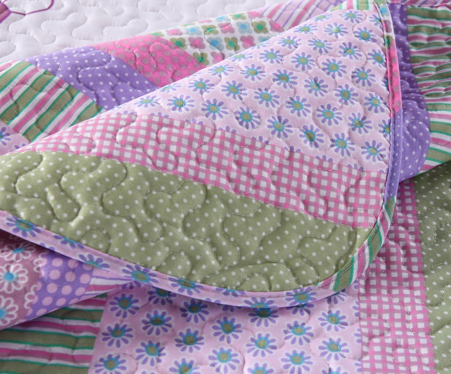 MarCielo 2 Piece Kids Quilt Set Throw Blanket Purple Floral Striped